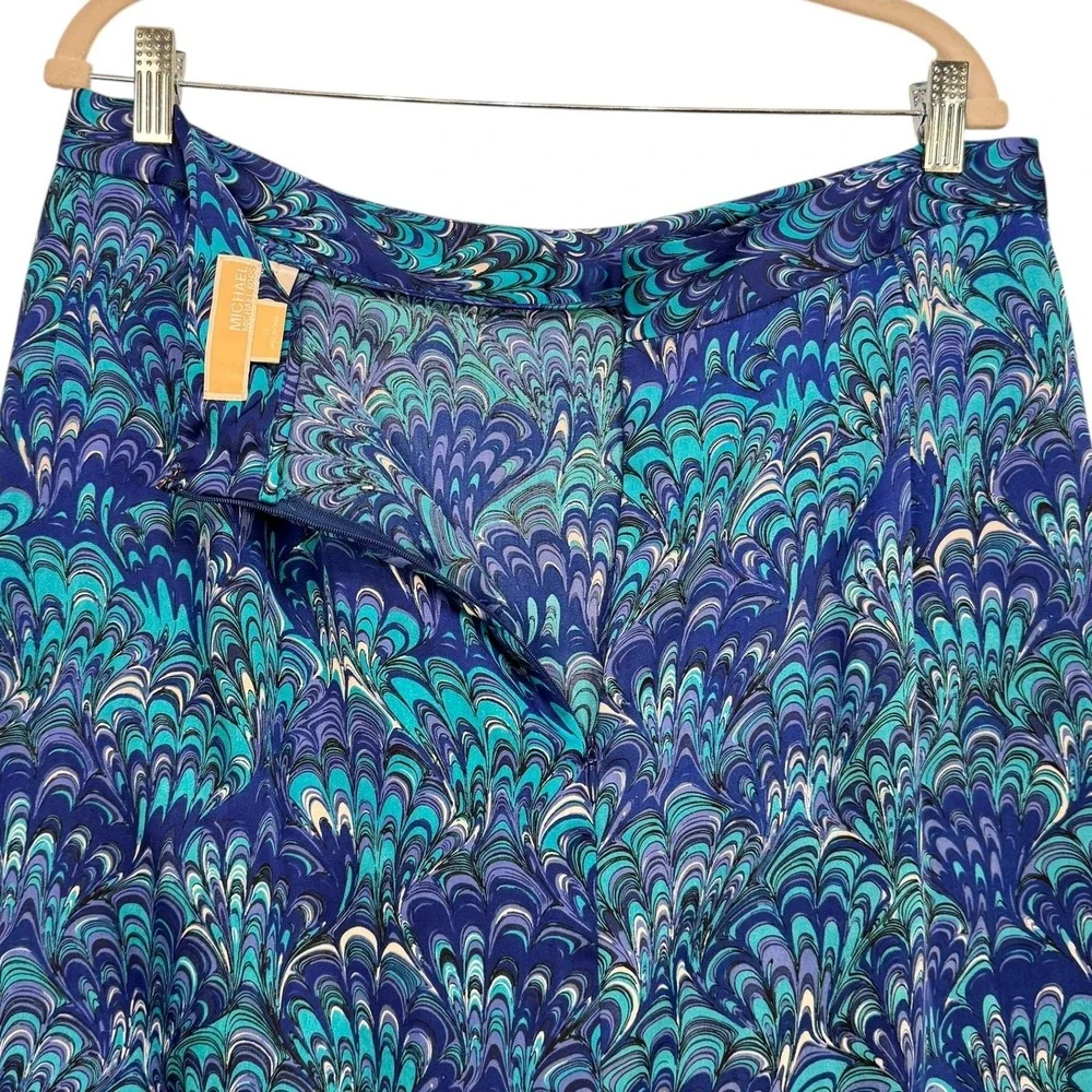 Michael Michael Kors Blue Swirl‎ Print Draped Mini Skirt Size 14